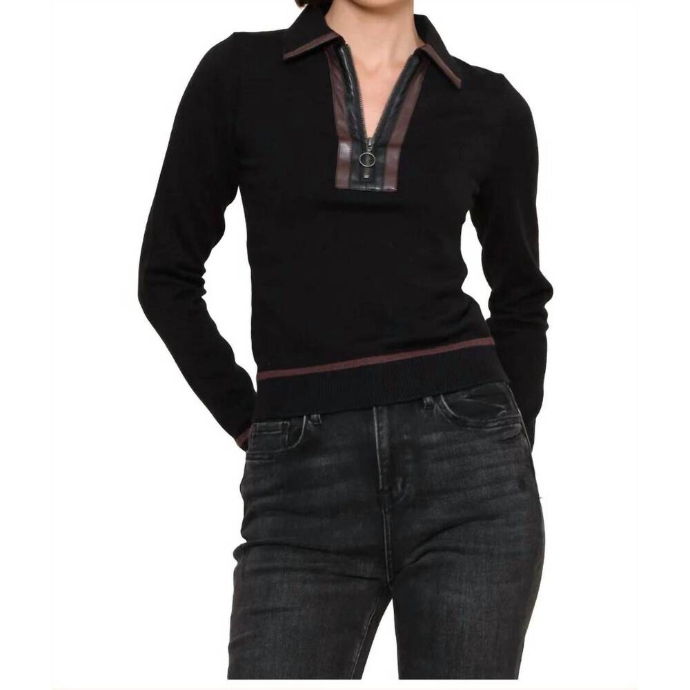 NEW CENTRAL PARK WEST women's naomi vegan zip combo sweater in black